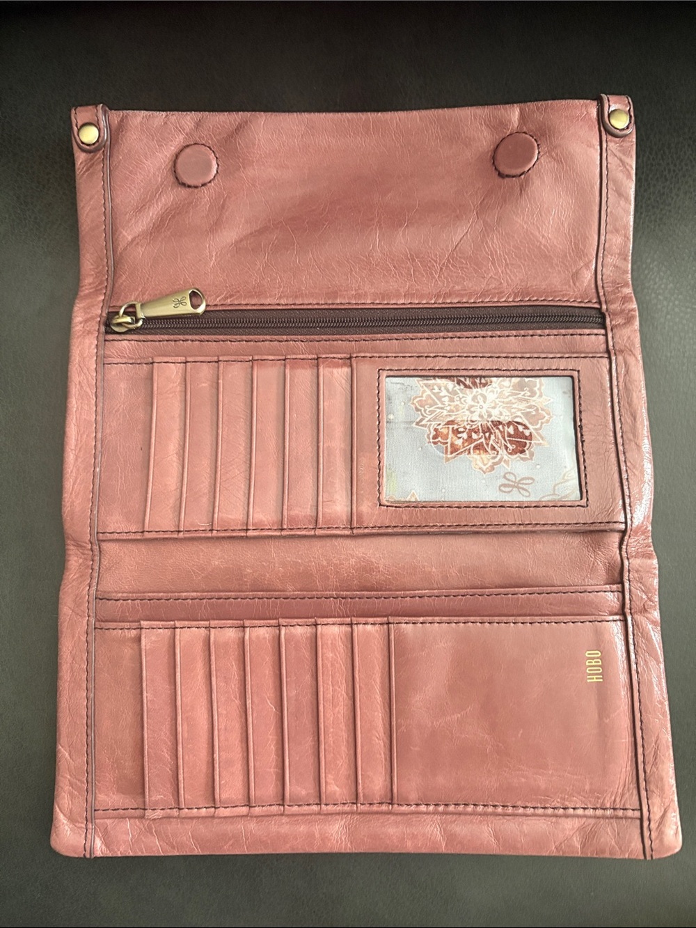HOBO Pink Leather Fold-Over Clutch Wallet - Women - Picture 2 of 15